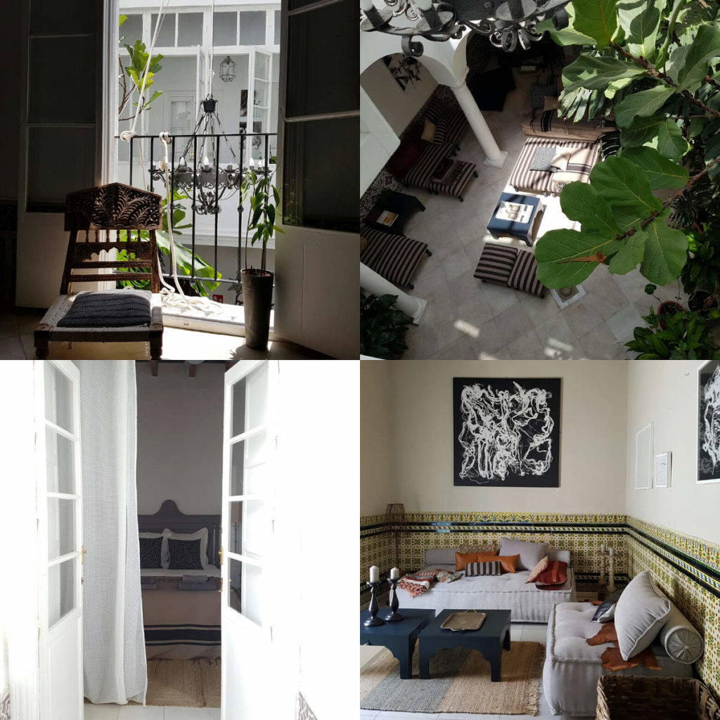 4 Bilder mit Blick in Innenhof, ins Zimmer und Lounge - Rundreise Andalusien, Reiseführer Andalusien